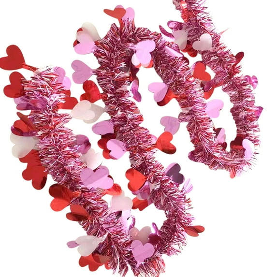 hulanddfd 6.56ft Valentines Heart Tinsels Garland Shiny Hanging Decor Valentine’s Day Decorations for Wedding Engagement Anniversary Party Supplies