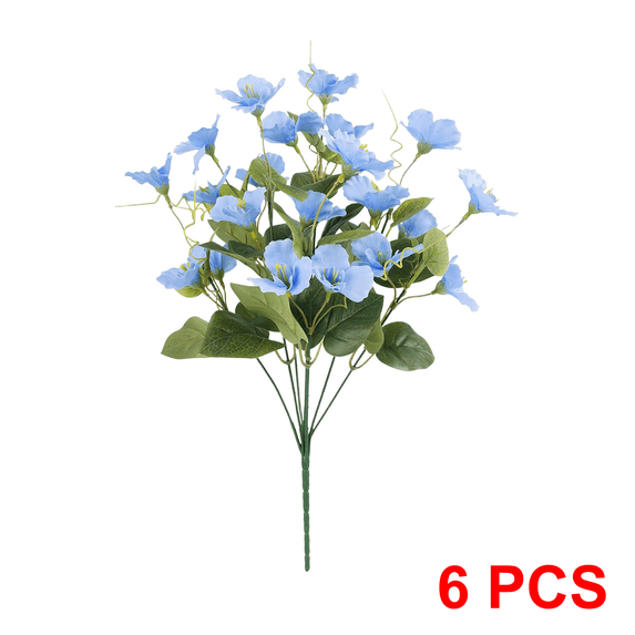 hulanddfd 6 Bundles Artificial Flower 7-Head Hibiscus Fake Plants, 16.3 Inch Small Hibiscus Flower Branches Faux Plastic Bouquet for Outdoor Garden Patio Porch Spring Decorations(Blue)