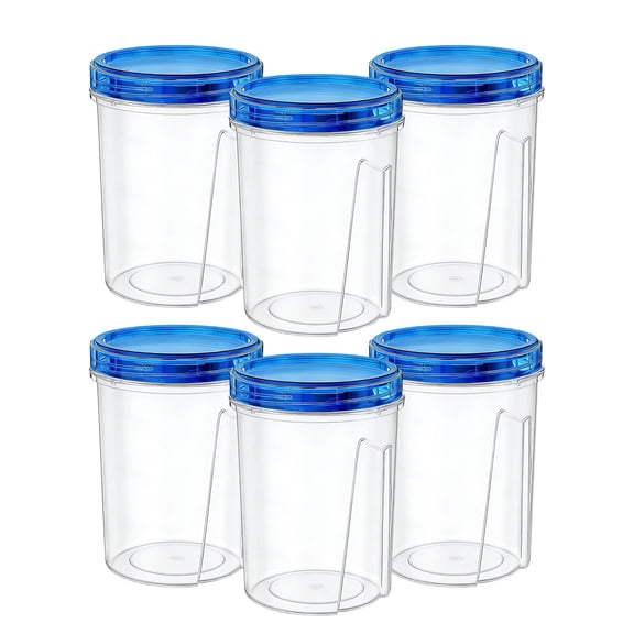 hulanddfd 6 Pack-50 oz Freezer Storage Containers, Clear Bottom with Blue Twists Top Lids Reusable, Stackable Plastic Food Jar Leakproof Microwave and Dishwasher Safe