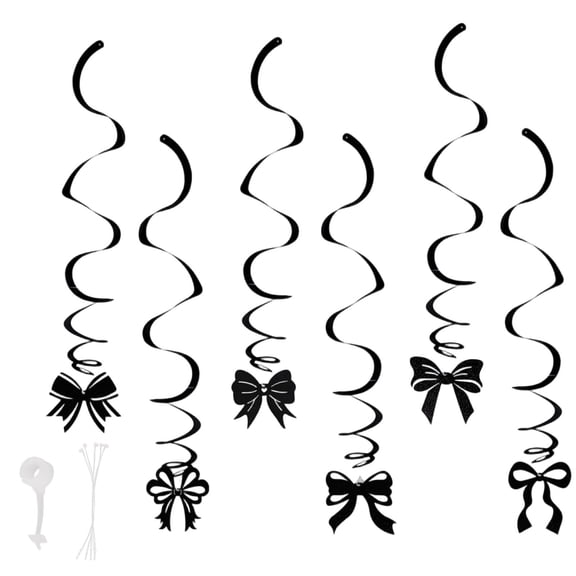 hulanddfd 6 Pcs Black Hanging Swirl Decorations - Glitter Foil Bow Hanging Swirls Streamer Party Swirl Spiral Decorations for Ceiling, Wedding Birthday Party Supplies