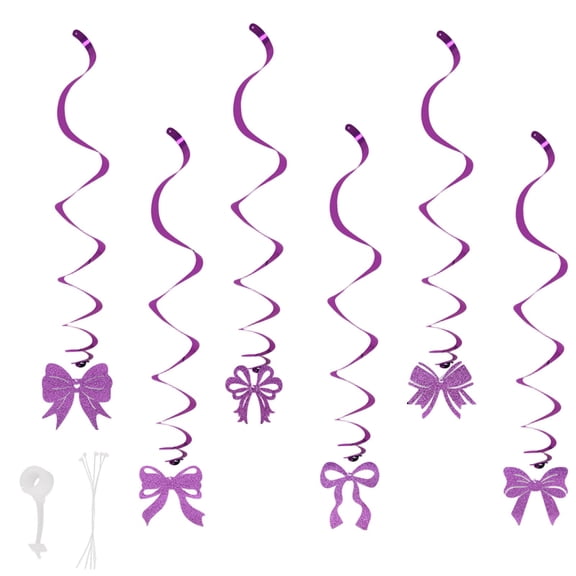 hulanddfd 6 Pcs Purple Hanging Swirl Decorations - Glitter Foil Bow Hanging Swirls Streamer Party Swirl Spiral Decorations for Ceiling, Wedding Birthday Party Supplies