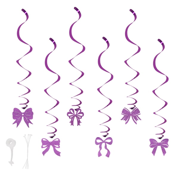 hulanddfd 6 Pcs Purple Hanging Swirl Decorations - Glitter Foil Bow Hanging Swirls Streamer Party Swirl Spiral Decorations for Ceiling, Wedding Birthday Party Supplies