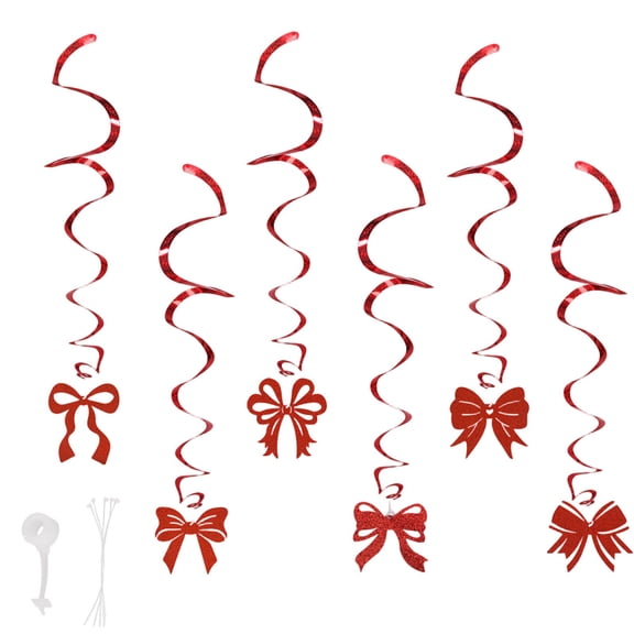hulanddfd 6 Pcs Red Hanging Swirl Decorations - Glitter Foil Bow Hanging Swirls Streamer Party Swirl Spiral Decorations for Ceiling, Wedding Birthday Party Supplies