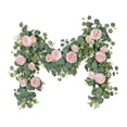 thumbnail image 1 of hulanddfd 6FT Artificial Garland, Artificial Eucalyptus Garland 7 White Roses Faux Vines Fake Greenerys Decoration for Wedding Party Home Decor and Spring Holiday Party Supplies, 1 of 6