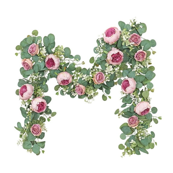 hulanddfd 6FT Artificial Garland, Artificial Eucalyptus Garland 7 White Roses Faux Vines Fake Greenerys Decoration for Wedding Party Home Decor and Spring Holiday Party Supplies