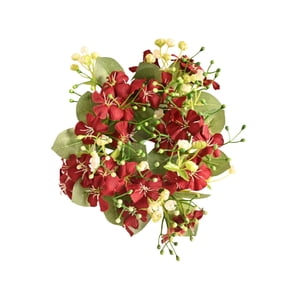 hulanddfd 7.87in Artificial Hydrangea Candle Rings Wreaths, Spring Artificial Flower Greenerys Table Centerpiece for Spring Wedding Home Door Tabletop Cabinets Decor(Red)