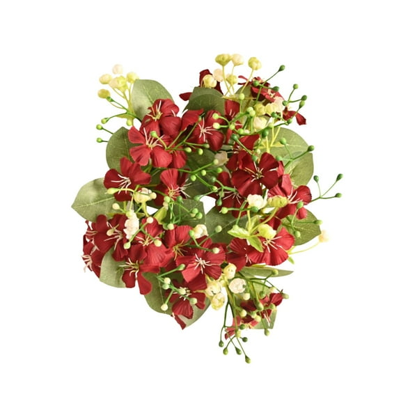 hulanddfd 7.87in Artificial Hydrangea Candle Rings Wreaths, Spring Artificial Flower Greenerys Table Centerpiece for Spring Wedding Home Door Tabletop Cabinets Decor(Red)