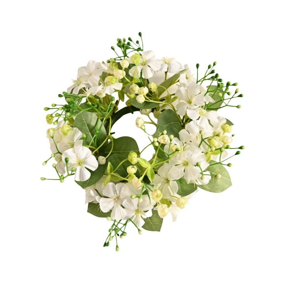 hulanddfd 7.87in Artificial Hydrangea Candle Rings Wreaths, Spring Artificial Flower Greenerys Table Centerpiece for Spring Wedding Home Door Tabletop Cabinets Decor(White)