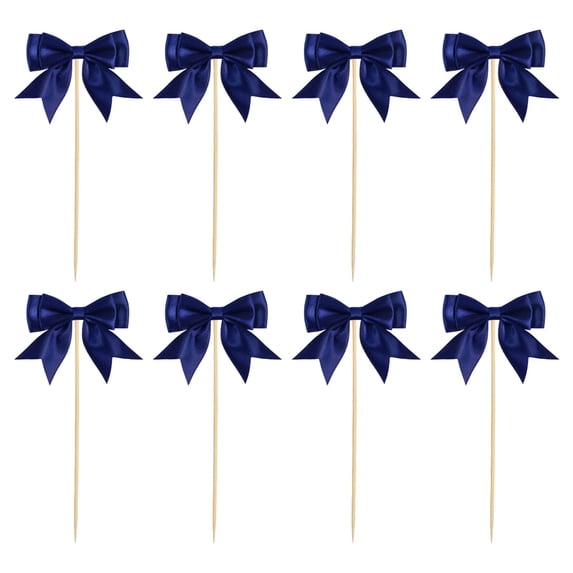 hulanddfd 8 Pcs Bow Cupcake Toppers, Mini Bowknot Cupcake Picks Bowknot Cake Decorations for Bridal Engagement Wedding Birthday Party Supplies, Blue