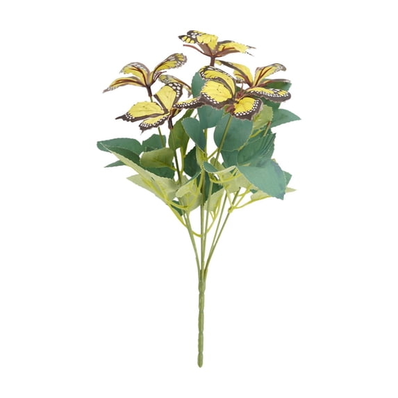 hulanddfd Artificial Butterflies Flower Fake Plants, 11.8 Inch 7-Head Small Wild Flower Branches Faux Plastic Bouquet for Outside Planter Front Door Porch Yard Patio Window Box Home Decor(Yellow)