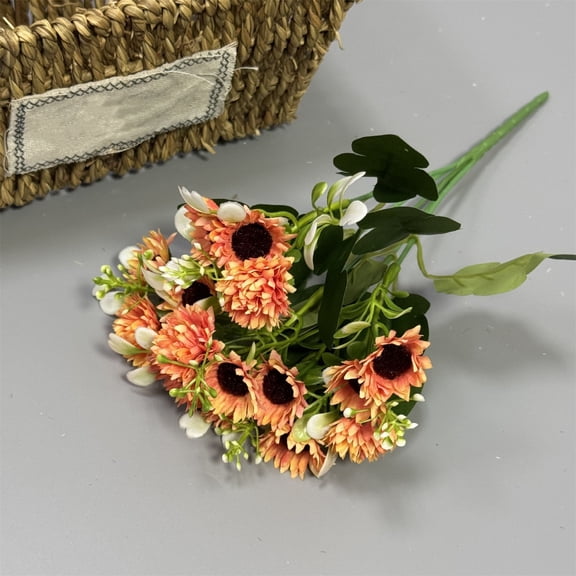 hulanddfd Artificial Daisy Flowers, Fake Daisies Bouquet UV Resistants Outdoor Plastic Floral with Stems for Wedding Home Garden Party Decorations (Vase Not Included)(Orange)