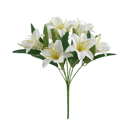 hulanddfd Artificial Flower, 12.59" Simulated 7-Headed Lilies Flower Bouquet Waterproof Valentine's Day Floral Decoration for Wedding Birthday Anniversary Party Decor White