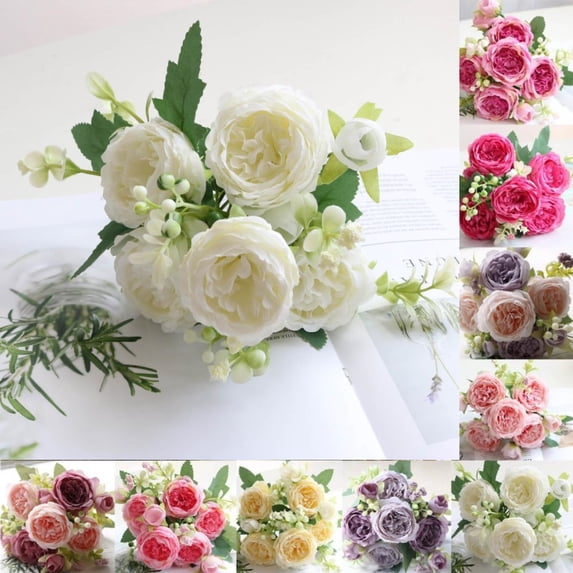 hulanddfd Artificial Flowers Bouquet Realistic Fake White Roses Silk Flowers for Valentines Day Home Decor Table Centerpieces Wedding Bridal Bouquet