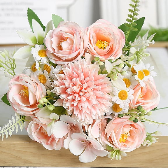 hulanddfd Artificial Flowers, Fake Silk Hydrangea Bouquet with Daisy and Roses Flowers Flower Arrangements Wedding Decoration Table Centerpieces(Beige)