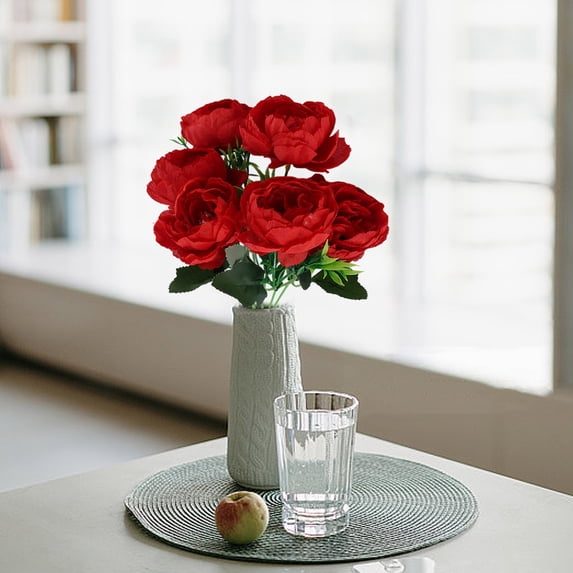 hulanddfd Artificial Peony Silk Flower Faux Flowers with Stems for Vase Decor, Wedding Centerpieces and Living Room Accents(Red)