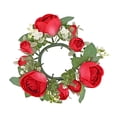 thumbnail image 1 of hulanddfd Artificial Rose Candle Rings, 7.8" Realistic Fake Rose Flower Wreaths Floral Candlestick Centerpiece for Dining Table and Pillar Candle Lanterns Wedding Party Home Decor (Watermelon Red), 1 of 6