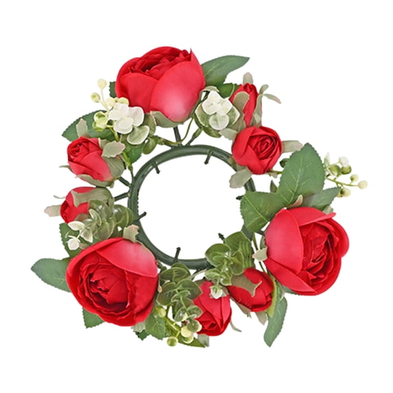 hulanddfd Artificial Rose Candle Rings, 7.8" Realistic Fake Rose Flower Wreaths Floral Candlestick Centerpiece for Dining Table and Pillar Candle Lanterns Wedding Party Home Decor (Watermelon Red)