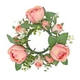 thumbnail image 1 of hulanddfd Artificial Rose Candle Rings, 7.8" Realistic Fake Rose Flower Wreaths Floral Candlestick Centerpiece for Dining Table and Pillar Candle Lanterns Wedding Party Home Decor (Pink), 1 of 6