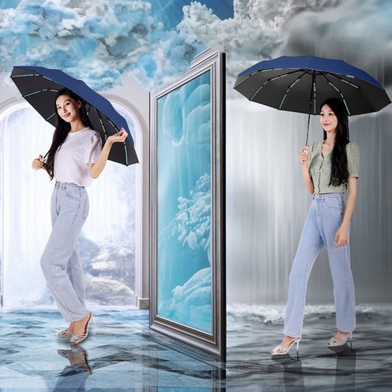 hulanddfd Automatic Umbrella, Windproof Folding Umbrella, Large Portable Sun and Rain Protection Umbrella, Reinforced Aluminum Frame Weather-Resistants UV Shield, Blue