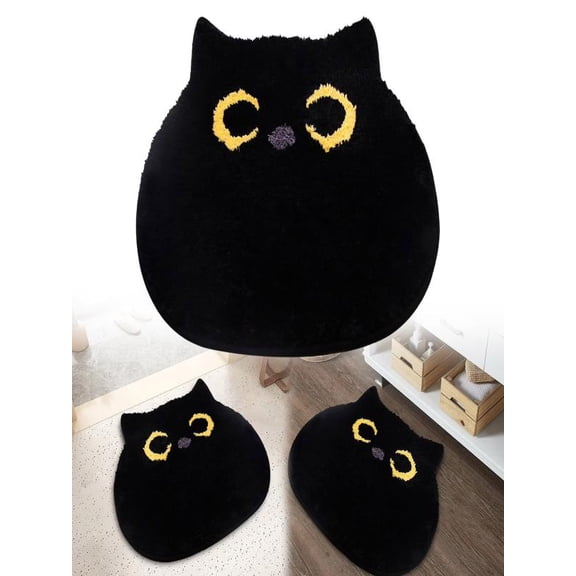 hulanddfd Bathroom Rug - Black Cats Shaped Welcome Doormats Soft and Absorbent Microfiber Bath Mats for Bathroom Kitchen Bedroom Home Decor (31.5x31.5inches)