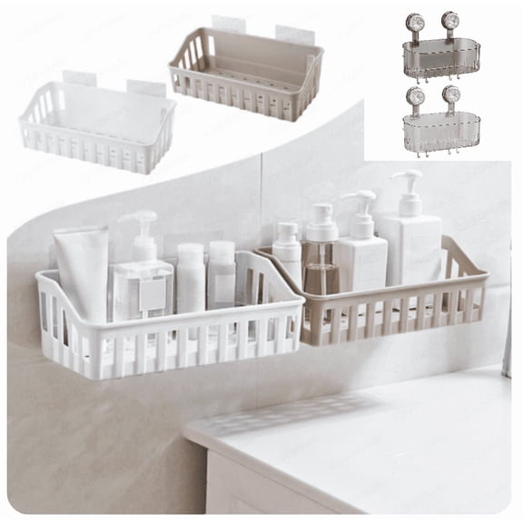 hulanddfd Bathroom Shelf Wall Mount, No Drill Floating Shelf Hanging Shower Basket Shampoo Toilet Paper Storage Holders Portable Wall Mounted Bathroom Organizer White