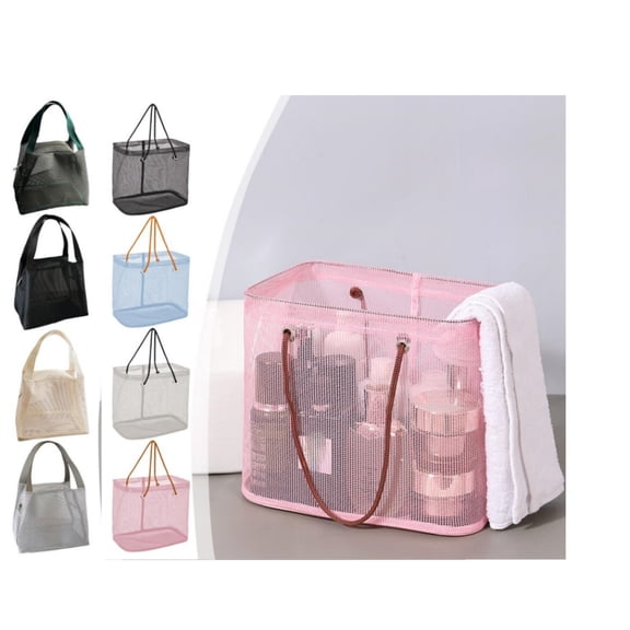 hulanddfd Beach Bag with Mini Pocket Foldable Mesh Tote Large Shower Caddy with Handle Portable Toiletries Bag for Travel Gym Camping Beach(Pink)