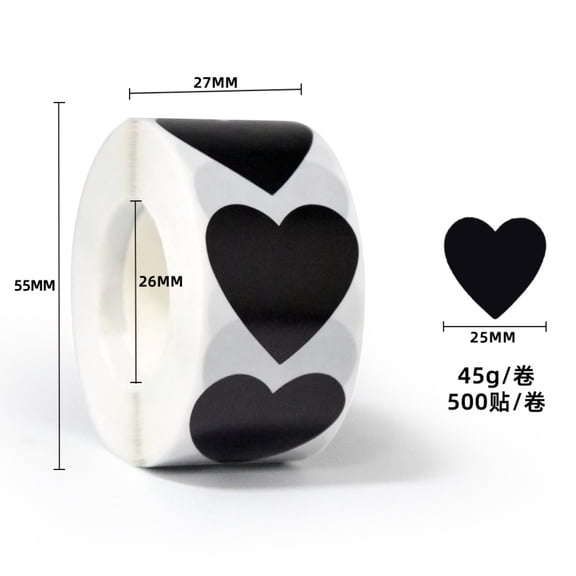 hulanddfd Black Heart Stickers, Per Roll of 500 Adhesive Labels 1in Heart Shaped Small Envelopes Sealing Stickers for Notebook Scrapbook Greeting Cards Valentine’s Day Birthday Wedding Decoration