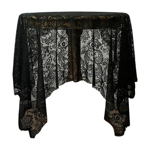 hulanddfd Black Lace Tablecloth Embroidered Elegant Floral Patterns, Vintage Tablecloth Dustproof Table Protector for Wedding Halloween Party Dining Holiday