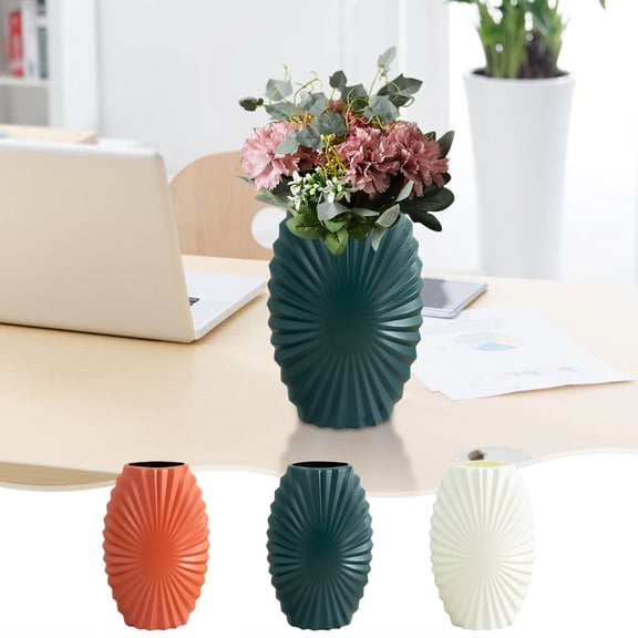 hulanddfd Blue Plastic Flower Vase, 11" Unbreakable Ceramic Look Vase Minimalism Style for Modern Table Shelf Home Decor