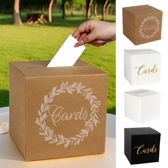 hulanddfd Brown Cards Box with Silver Foil Designs, Gifts Cards Receiving Box for Wedding Party Anniversaries Birthday Raffle Graduations(Brown)