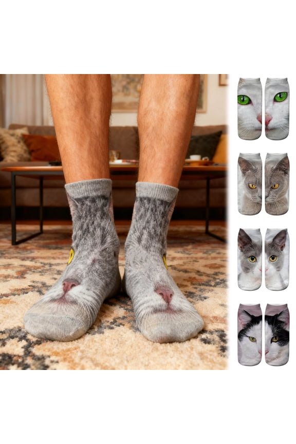 Cats Face Socks, 7.9" Cute Cats Face Printed Patterned Ankle Socks Soft Breathable, Fashion Gifts for Women Men Pet Lover