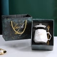 thumbnail image 1 of hulanddfd Ceramic Coffee Mug Set - Heated Warm Cup with Small Spoon 3.2"x3.7" Ceramic Coffee Tea Cup with Lid for Birthday Holiday Business Gift White, 1 of 3