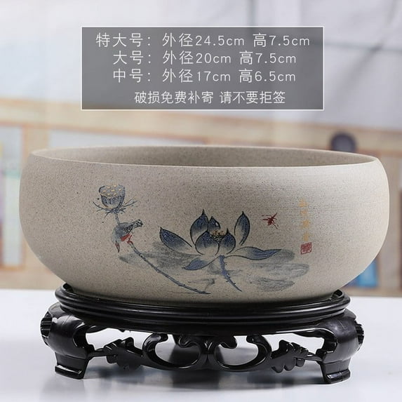 hulanddfd Ceramic Lotus Planter, Round Flower Pots with Sturdy D ecorative Stand Water Lily Bowl Vintage Hydroponic Bonsai Bowl for Home Office Indoor and Garden Balcony Outdoor