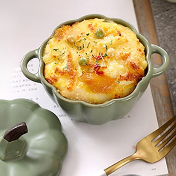hulanddfd Ceramic Pumpkin Bowl, Baking Steaming Stewing Bowl with Lid, Handmade Realistic Pumpkin Shape, Multifunctional Storage Decorative Kitchenware