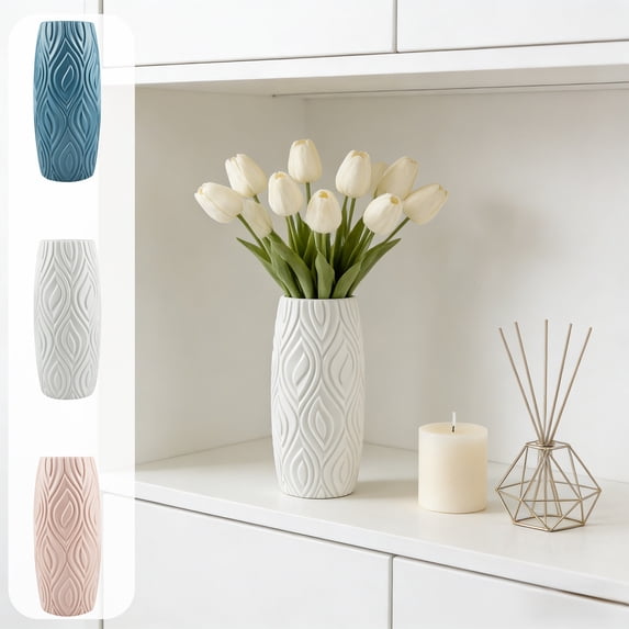 hulanddfd Ceramic-look Flower Vase for Bouquet, 9"Tall Decorative Vases for Centerpieces, Creatives Floral Arrangement Vase for Living Dining Room Kitchen Decor(White)