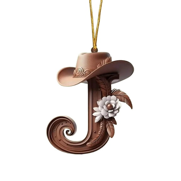 hulanddfd Christmas 26 Letters Ornaments, 1pc Brown Alphabet with Cowboy Hat Pendant Xmas Haing Decoration for Xmas Tree 3.15"/8cm