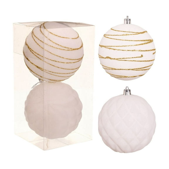 hulanddfd Christmas Ball Ornaments Set - 3.94in 2pcs Painted Flocking Balls, Xmas Hanging Decoration for Xmas Tree Holiday Wedding Decor White-5