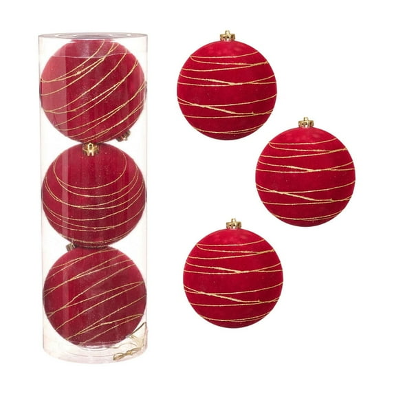 hulanddfd Christmas Ball Ornaments Set - 5.91in 3pcs Painted Flocking Balls, Xmas Hanging Decoration for Xmas Tree Holiday Wedding Decor Red-2