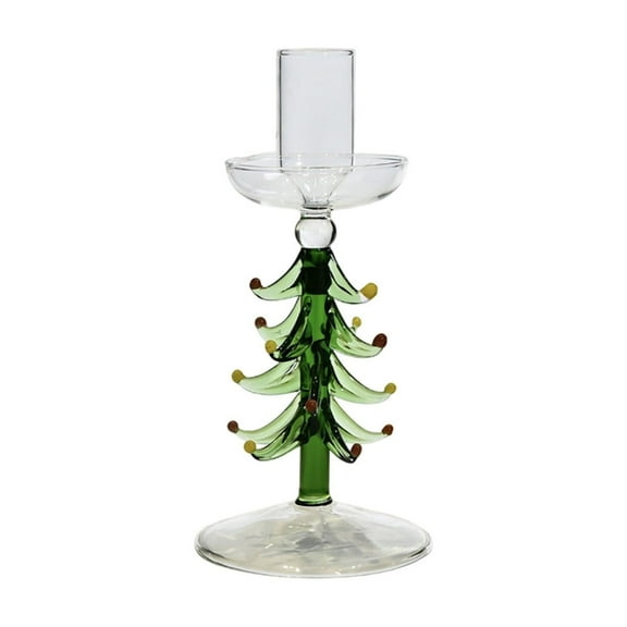 hulanddfd Christmas Glass Candle Holders Christmas Tree Glass Candlestick for Dining Tabletop Fireplace Decor Holiday Gift for Family Green