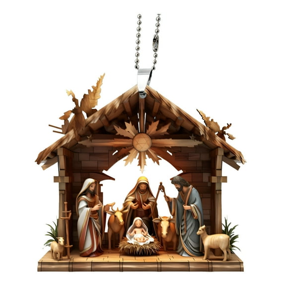 hulanddfd Christmas Nativity Story Ornaments, 3 D Printing Effect Acrylic Keychain Decorative Pendant Religious Christmas Decorations for Tree Wreaths, Gift for Family B