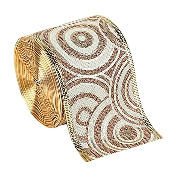 hulanddfd Christmas Ribbons, 78.7in Gold and White Composite Linen Printing Ribbon for Tree Decorations Crafts Gift Wrapping Wreath Garland Bows A
