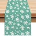 thumbnail image 1 of hulanddfd Christmas Snowflake Table Runner, 72x13 inches Rectangle Light Blue Tablecloth with White Snowflake Patterns Linen Placemats Winter Holiday Kitchen Dining Table Decoration, 1 of 5