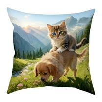hulanddfd Christmas Throw Pillow Cover 18"x18" Soft Pillow Case with Cats and Dog Patterns Winter Holiday Decor Throw Cushion Case for Couch Sofa Living room Bedroom Indoor Home Decor