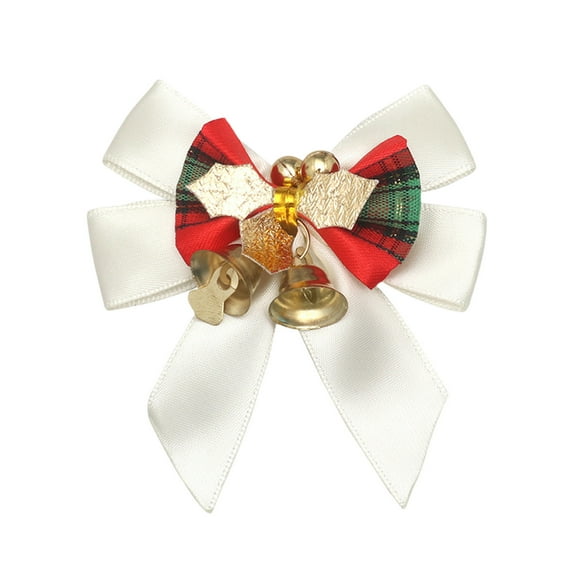 hulanddfd Christmas Tree Bows, 3.15"x 2.76" White Christmas Bows Xmas with Bells Hanging Decoration for Xmas Tree Wreath and Wedding Party Holiday Decor