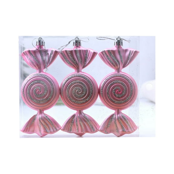 hulanddfd Christmas Tree Ornaments - Set of 3pcs Pink Candy Shaped Hanging Pendant 13cm/5.12" Painting Christmas Balls Decorations for Xmas Tree and Holiday Wedding Party