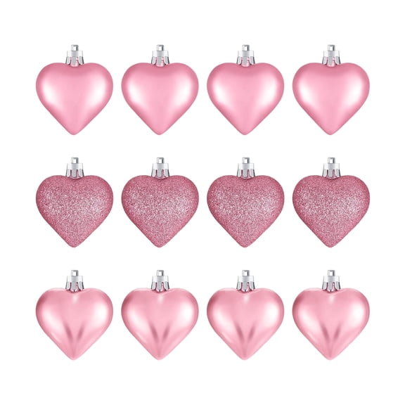 hulanddfd Christmas Tree ornaments - Set of 12pcs 1.77" Heart-Shaped Pendant Shatterproof Hanging Balls Decoration for Xmas Tree and Wedding Party Gifts for Valentine Pink