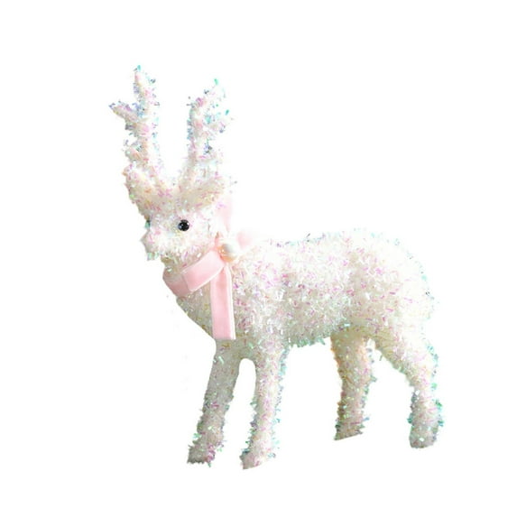 hulanddfd Christmas White Elks Ornaments, With Red or Pink Bows White Reindeer Holiday Decoration for Christmas GIft and Xmas Decor