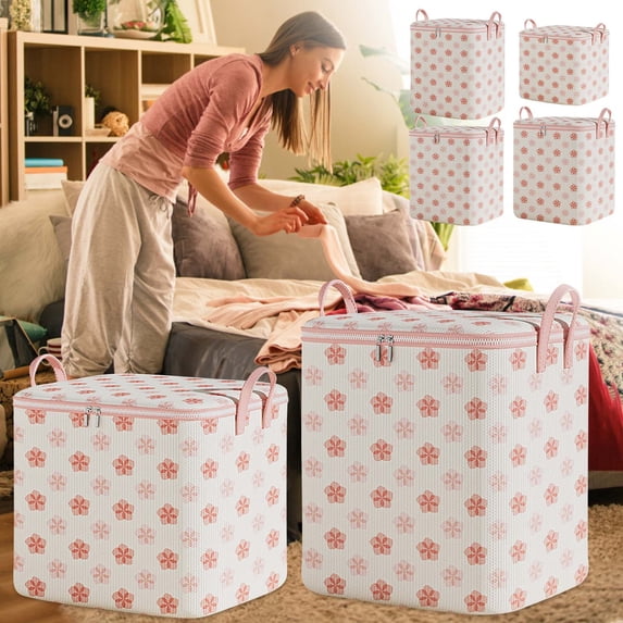 hulanddfd Clothes Storage Bag, Large Capacity Luggage Storage Box Moving Bag for Blanket Quilt Bedding Pillows(Pink, 13.8x9.8x7.9in)