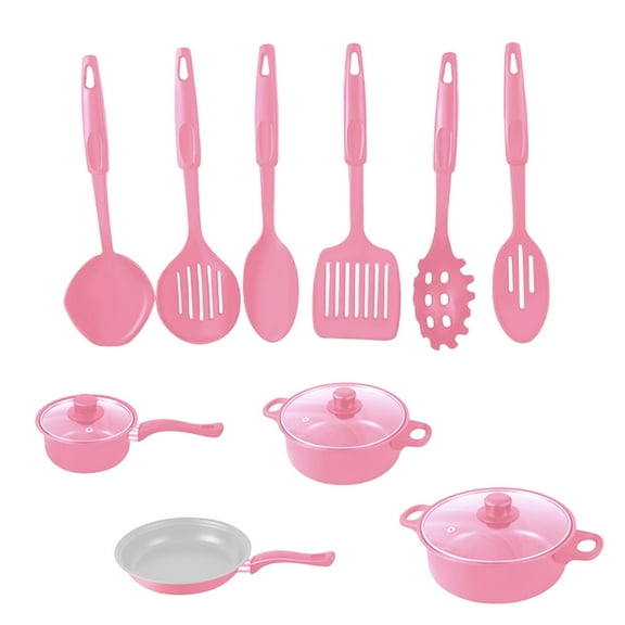 hulanddfd Cookware Set, Non-Sticks, Multi-Piece Kitchen Cookware, 13-Piece with Soup Pots, Frying Pan, Milk Pan, Sturdy Iron Material, Easy to Clean, Even Heat Distribution(Pink)