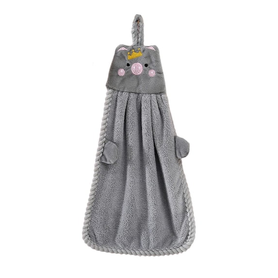 hulanddfd Cute Hand Towels, 14.96"x11.02" Cute Animals Hand Towels with Hanging Loop Microfiber Corals Fleece Absorbent Hand Towel for Kitchen Bathroom Bedroom(Gray)